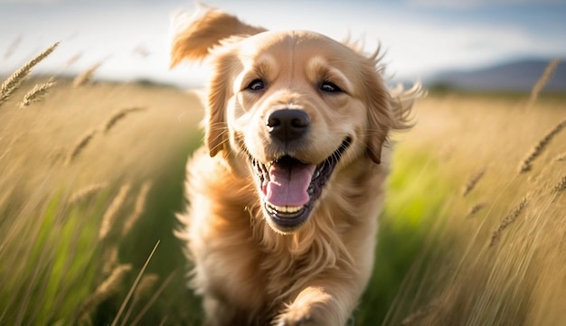 Cachorro lindo juguetón sentado en la IA generativa de hierba verde