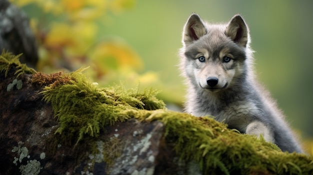 Foto gratuita cachorro de lobo en ambiente natural