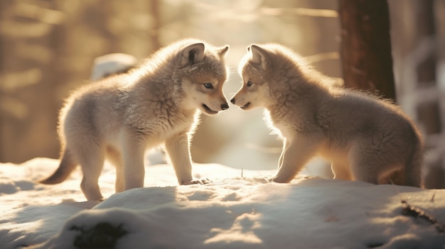 Foto gratuita cachorros de lobo en ambiente natural