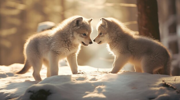 Cachorros de lobo en ambiente natural