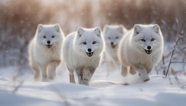 Foto gratuita cachorros samoyedos juguetones corriendo en la nieve ia generativa