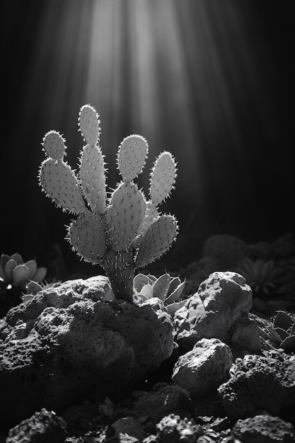 Foto gratuita cactus del desierto blanco y negro