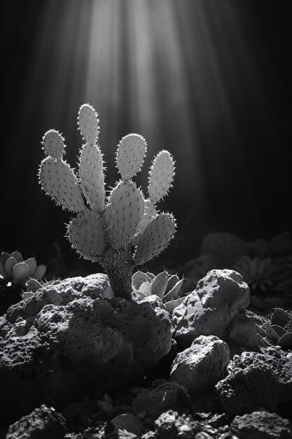 Cactus del desierto blanco y negro