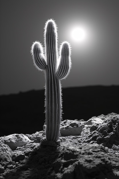 Cactus del desierto blanco y negro