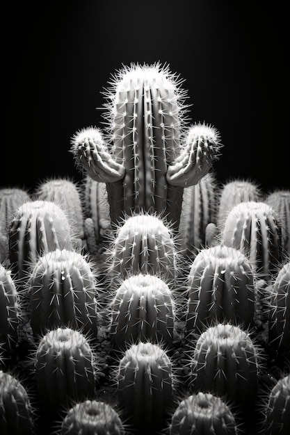 Foto gratuita cactus del desierto blanco y negro