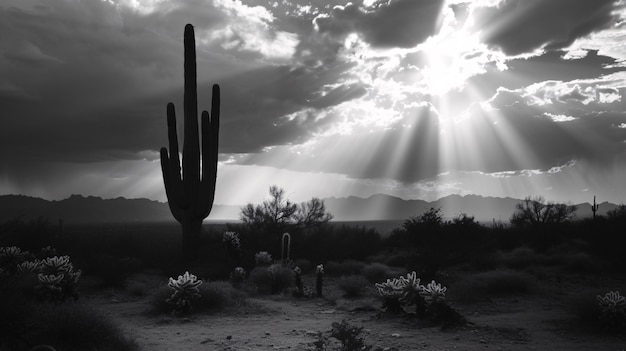 Cactus del desierto blanco y negro