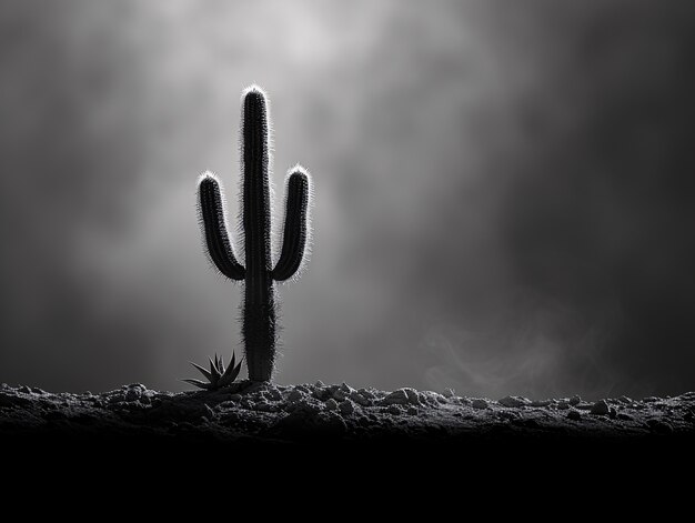 Cactus del desierto blanco y negro