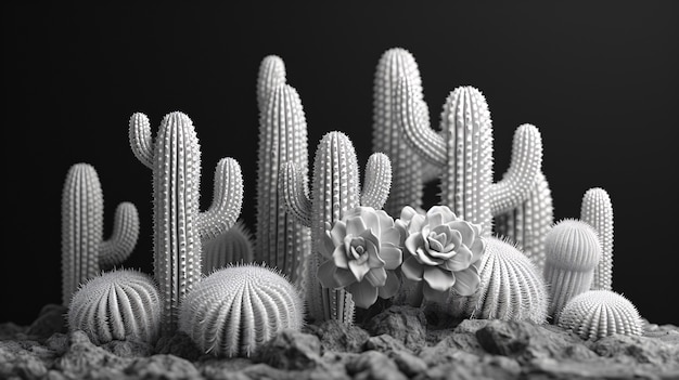 Foto gratuita cactus del desierto blanco y negro