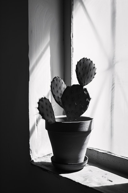 Foto gratuita cactus del desierto blanco y negro