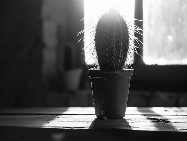 Foto gratuita cactus del desierto blanco y negro