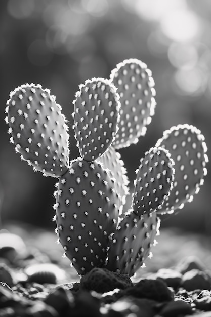 Foto gratuita cactus del desierto blanco y negro