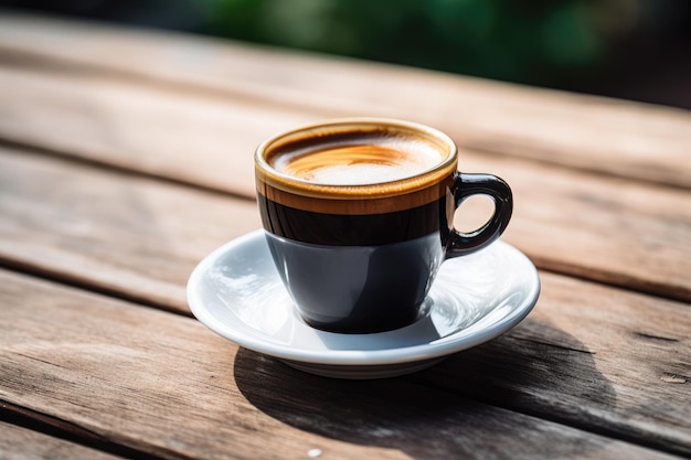 Foto gratuita café caliente en taza con crema sobre mesa de madera rústica