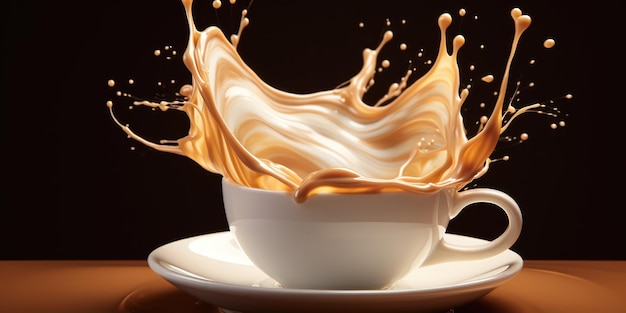 Foto gratuita el café vertido crea una corona líquida sobre una taza blanca