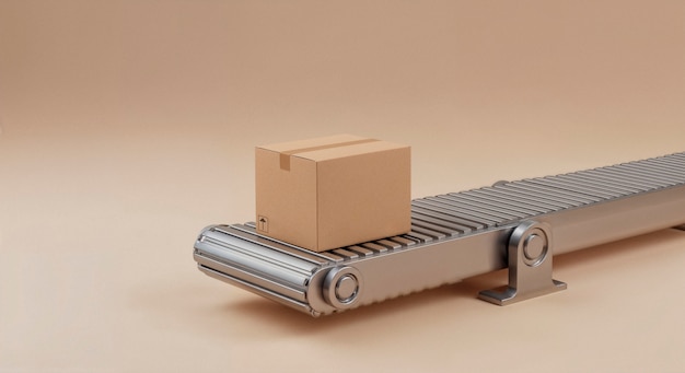 Caja de cartón en una cinta transportadora