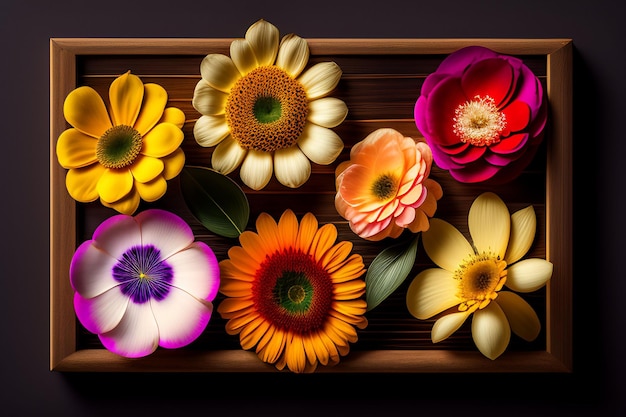 Foto gratuita una caja de madera con flores de colores