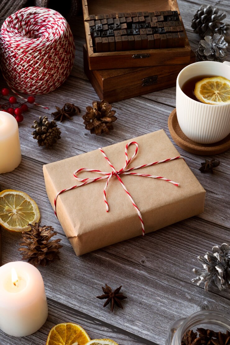 Foto gratuito caja de regalo de ángulo alto