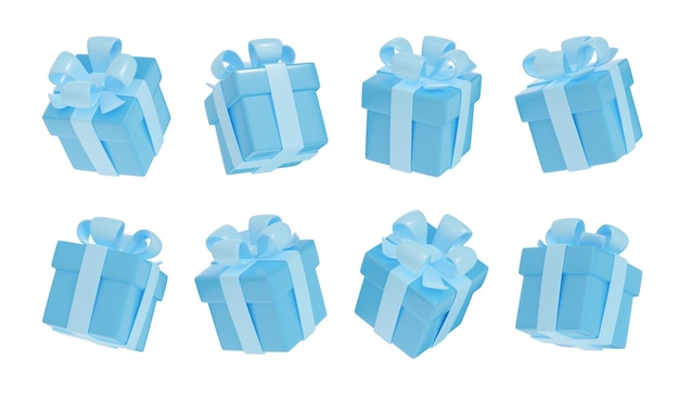 Caja de regalo de representación 3D con conjunto de paquetes de cinta azul
