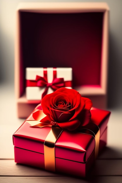 Foto gratuita caja de regalo roja con una rosa roja dentro