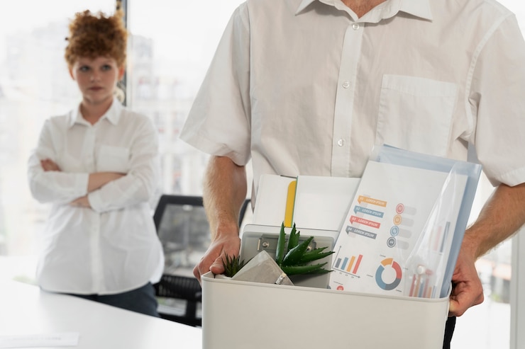 Foto gratuito caja de retención de empleados de alto ángulo