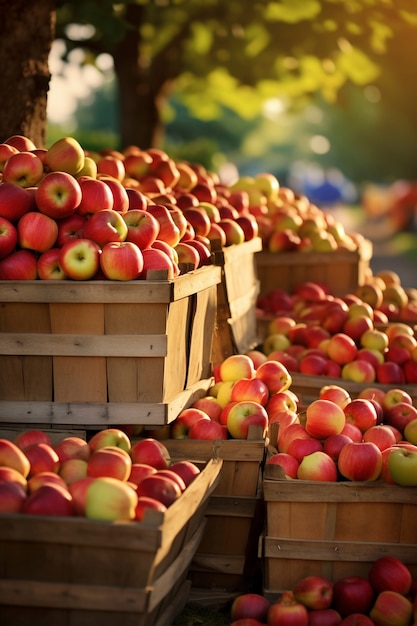 Cajas con deliciosas manzanas