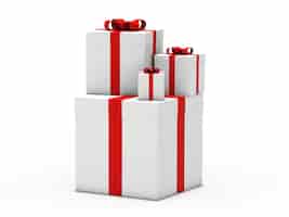 Foto gratuita cajas de regalo blancas con lazo rojo