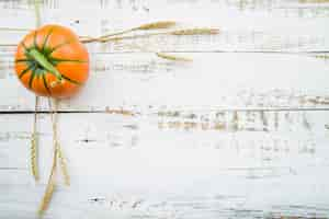 Foto gratuita calabaza naranja en la mesa con trigo