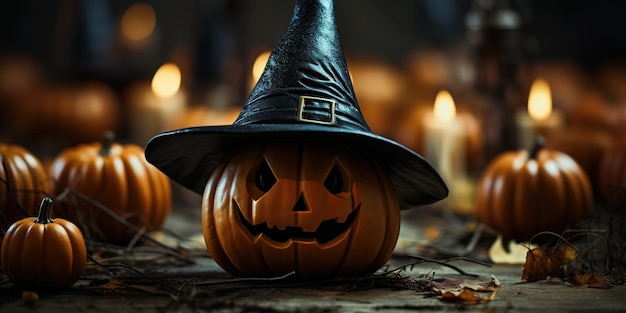 Foto gratuita una calabaza con un sombrero de bruja