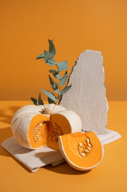 Calabazas blancas con fondo naranja