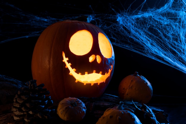 Calabazas de Halloween con telaraña