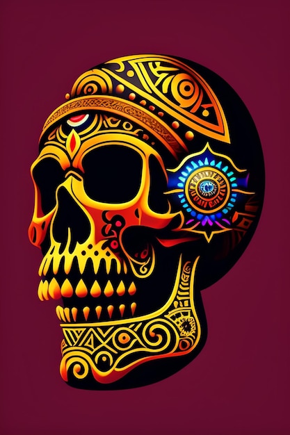 Foto gratuita una calavera colorida con un diseño amarillo y naranja brillante.