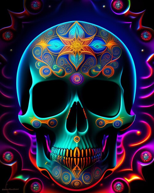 Una calavera colorida con una estrella