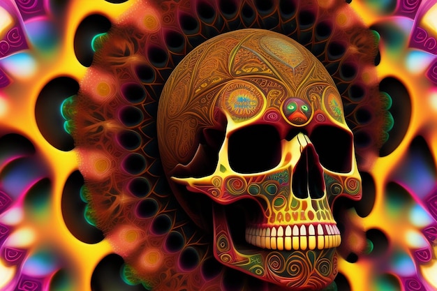 Foto gratuita una calavera colorida con un ojo grande y un ojo grande.