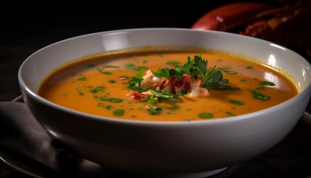 Caldo saludable con verduras y hierbas frescas generado por IA