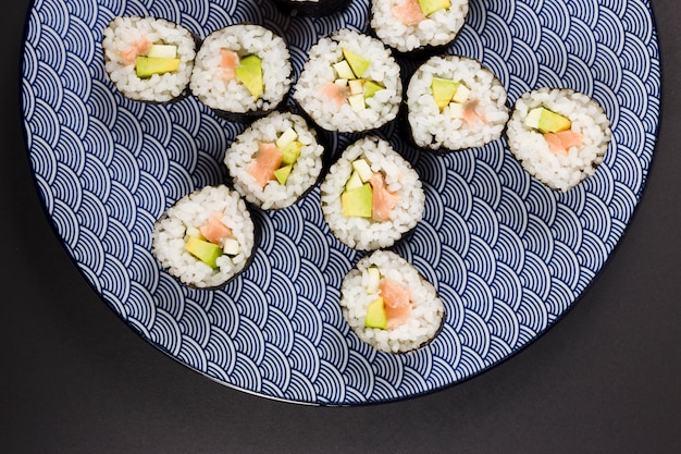 California rolls vistos desde arriba