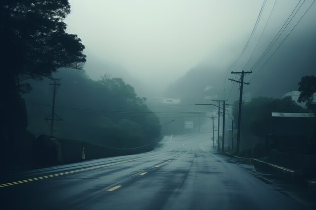 Calle vacía en atmósfera oscura