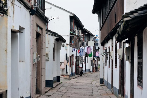 Calle vieja de la ciudad de Shanghai Zhujiajiao con edificios históricos