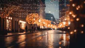 Foto gratuita calles de la ciudad iluminadas en invierno con decoración navideña generada por ia