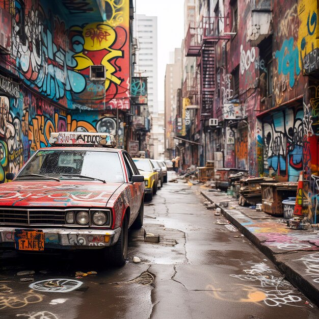 Calles de nueva york con coche abandonado