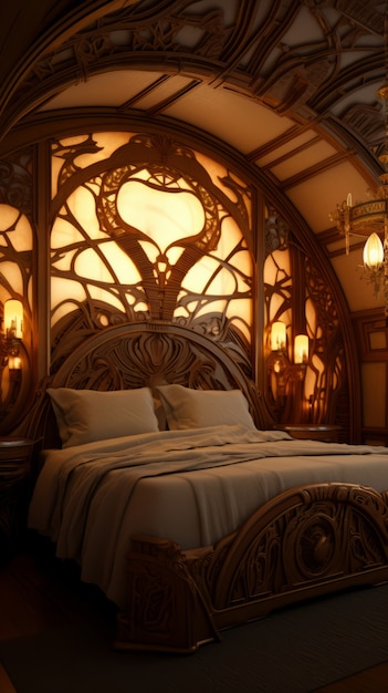 Foto gratuita cama adornada en estilo art nouveau