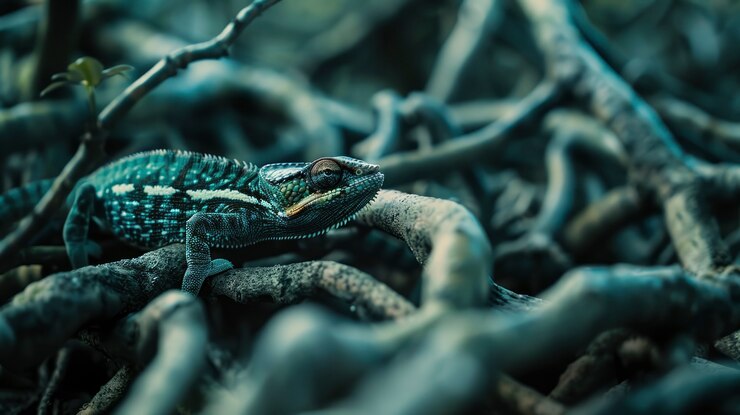 Foto gratuito un camaleón de cerca en la naturaleza
