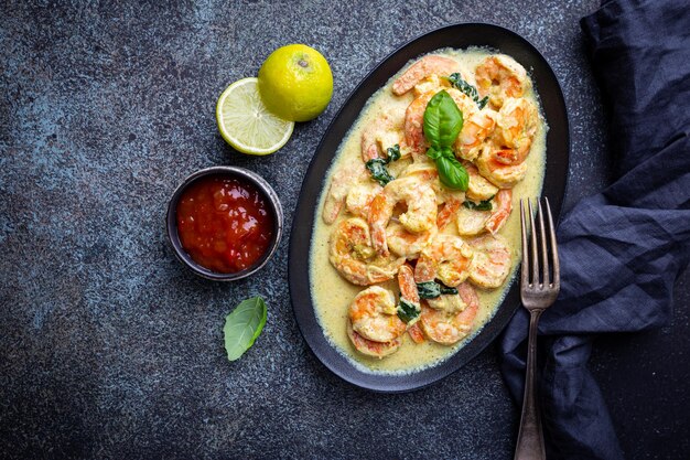 Camarones en salsa de crema