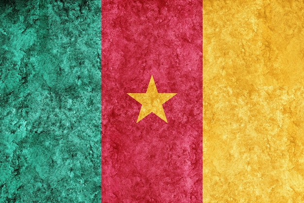 Camerún Bandera metálica, bandera texturizada, bandera grunge