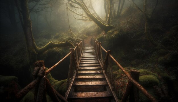 Caminando por el bosque espeluznante un misterio generado por IA