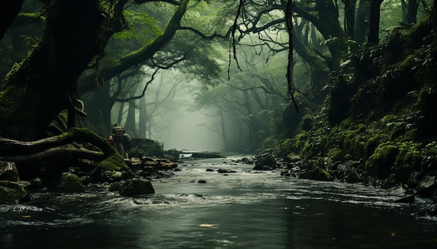 Foto gratuita caminando por el bosque oscuro te espera una espeluznante aventura generada por inteligencia artificial