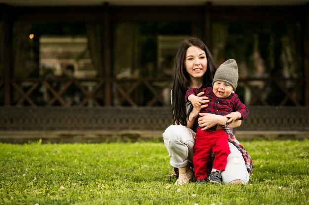 Caminando, familia, niño, paseo, bebé