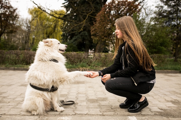 Caminar mujer africana perro persona