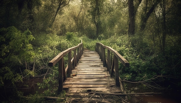 Foto gratuita caminar sobre un puente peatonal a través de la selva tropical salvaje generado por ia