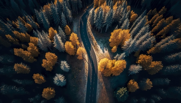 Foto gratuita camino para un auto entre la vista superior del bosque