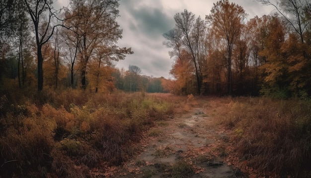 Foto gratuita un camino por el bosque con un cielo nublado al fondo