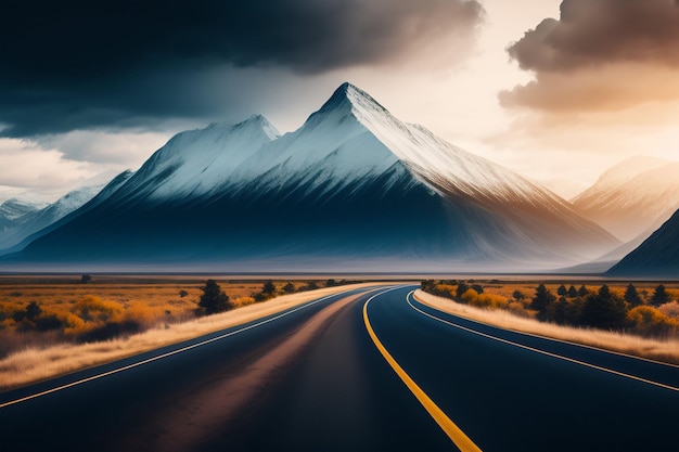 Un camino con una montaña al fondo